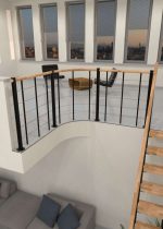 Parapeto turėklai su apatinėmis stygomis ir mediniais turėklais tiesūs - Image 2