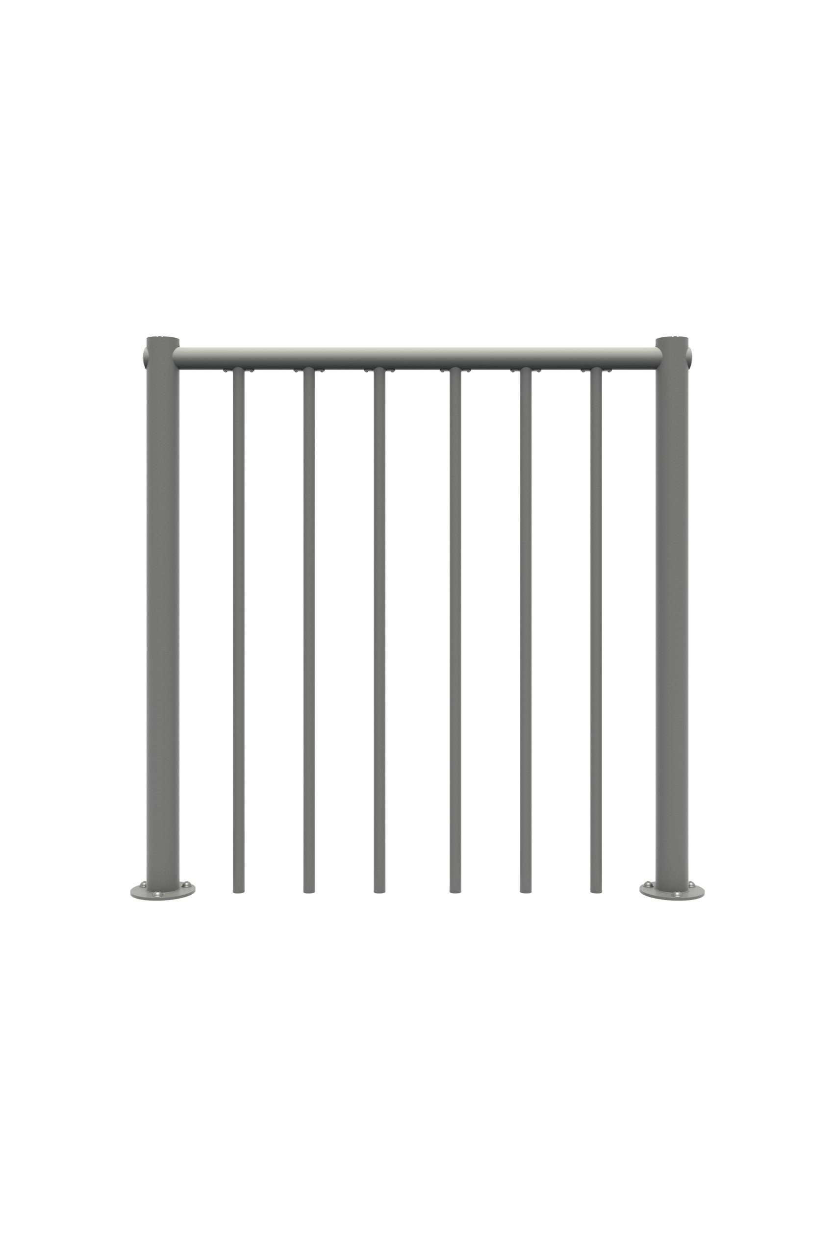 Parapeto turėklai su vertikaliais strypais ir PVC turėklais