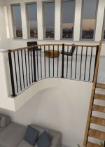 Parapeto turėklai su vertikaliais strypais ir mediniais turėklais apvalūs - Image 2